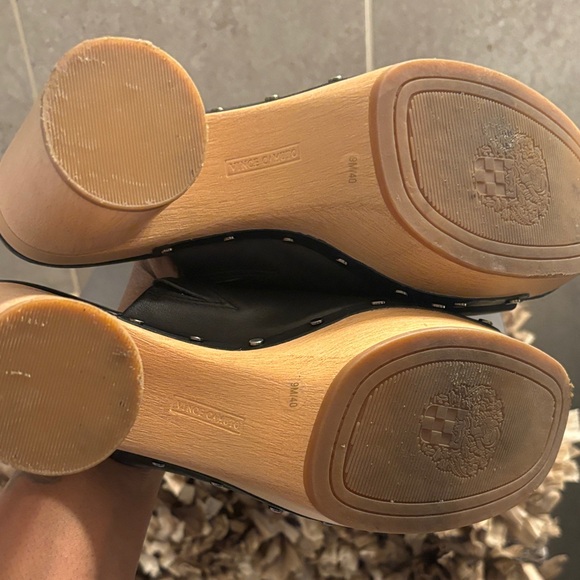 Vince Camuto Black Leather Wooden Heel Mules - Picture 6 of 7